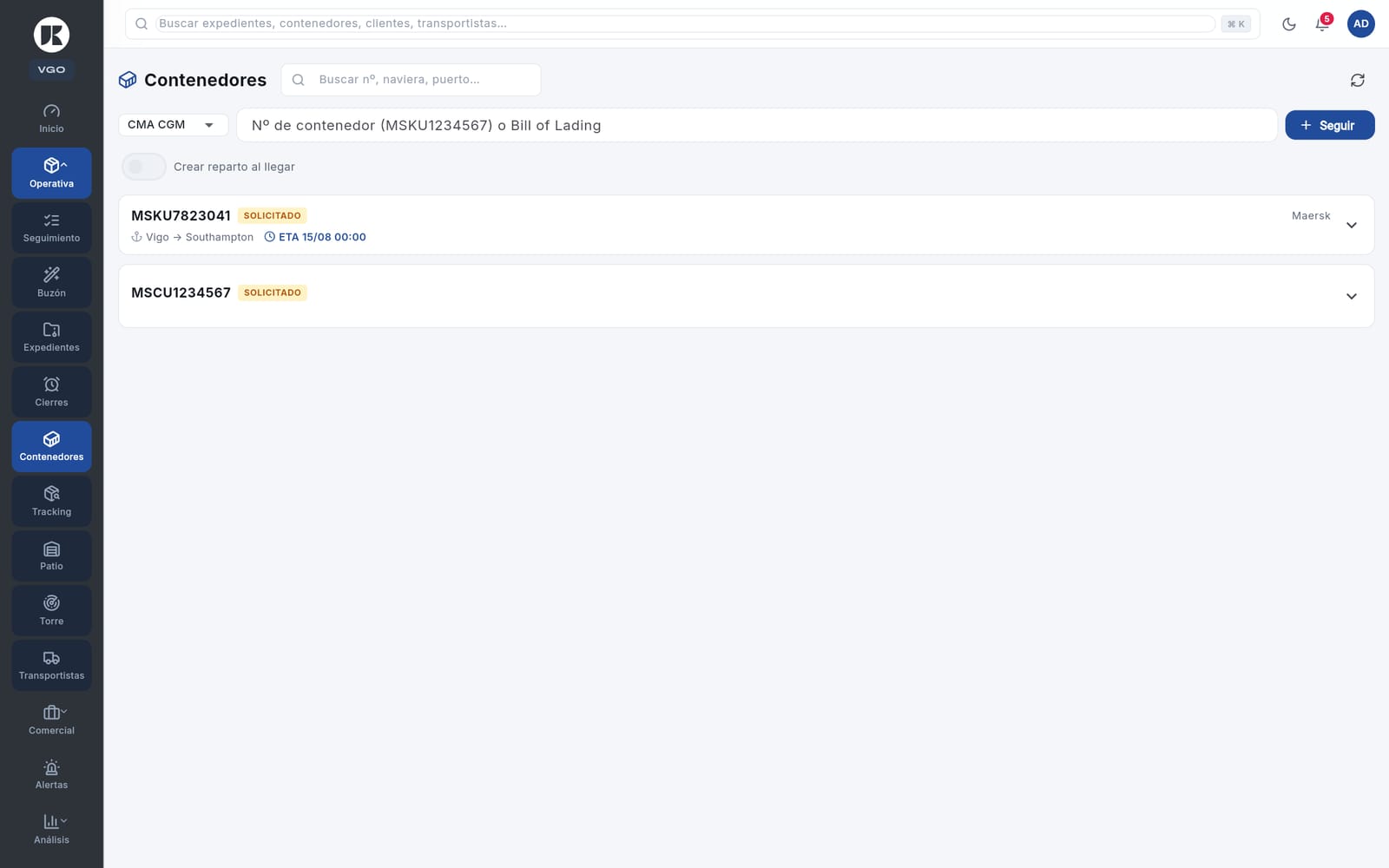 Seguimiento de contenedores